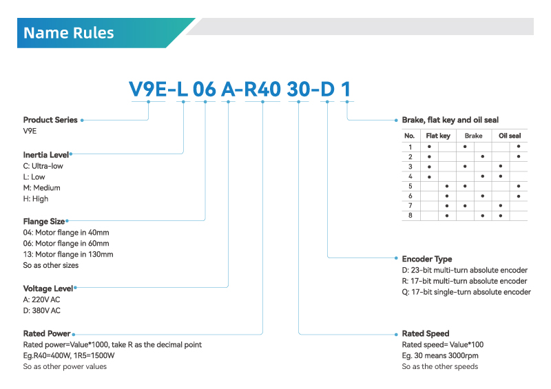 Name Rules of V9E Servo Motor