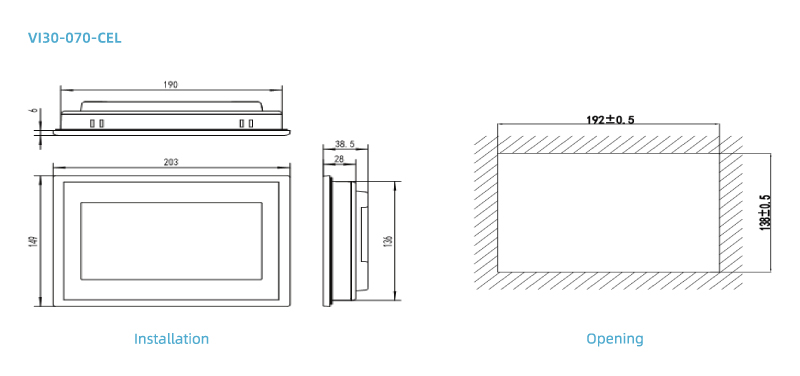 Installation Dimension of VI30-070-CEL